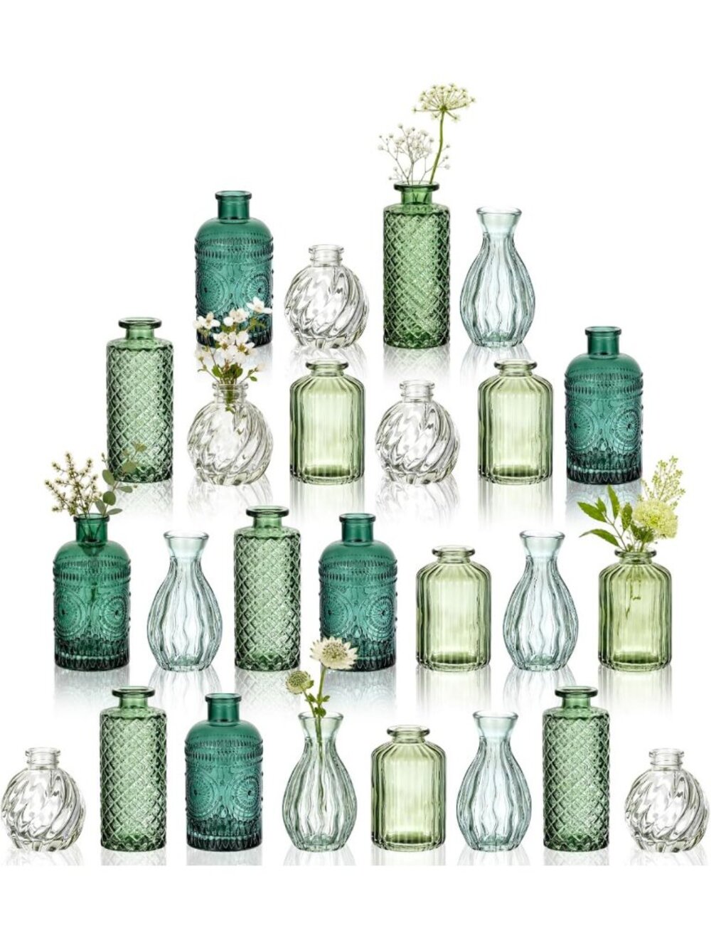 25Pcs Small Green Glass Flower Vases for Centerpiece Decor - Perfect for Events
